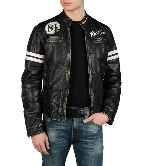 Giorgio Armani Distressed Leather Biker Jacket - Armani Jeans Co.